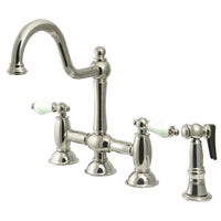 Thumbnail for Kingston Brass KS3798PLBS Restoration Bridge Kitchen Faucet with Brass Sprayer, Brushed Nickel - BNGBath