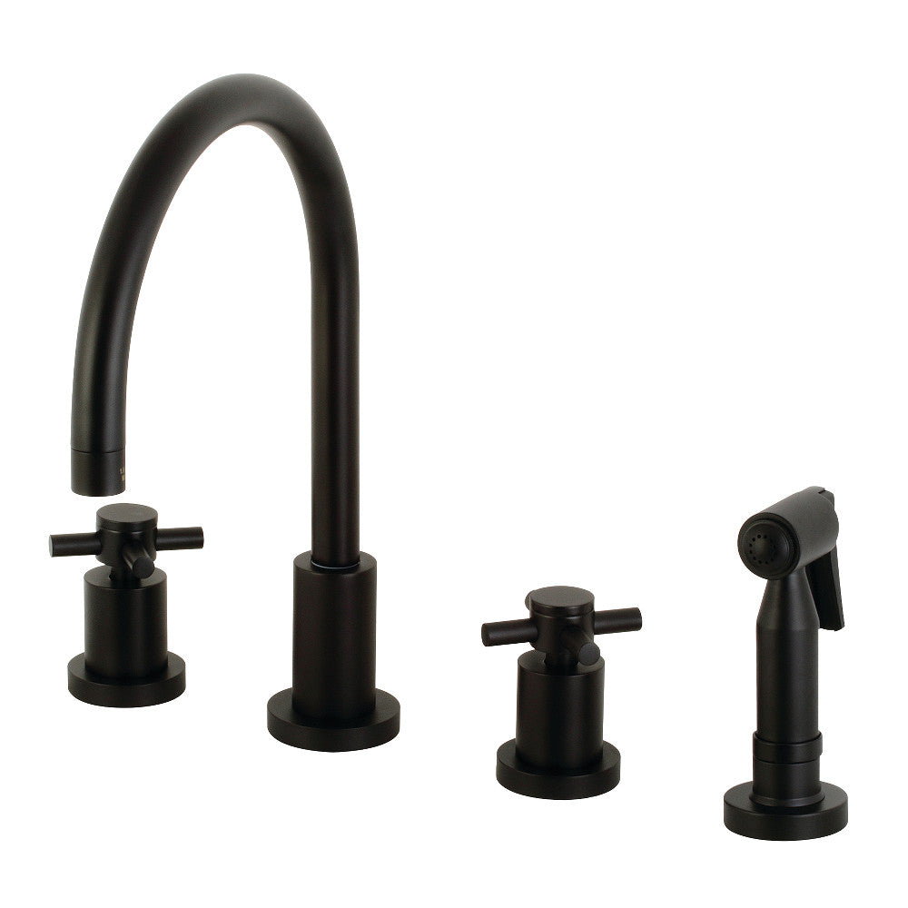 Kingston Brass KS8720DXBS Concord 8-Inch Widespread Kitchen Faucet with Brass Sprayer, Matte Black - BNGBath