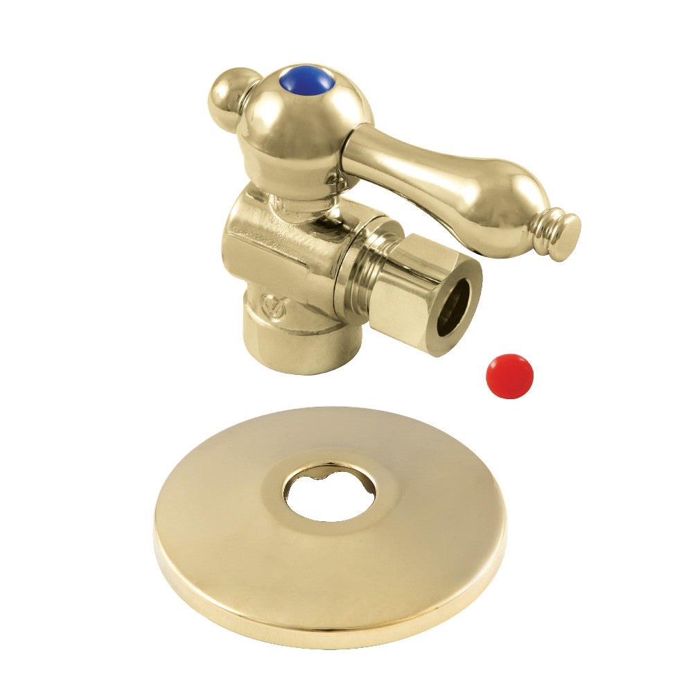 Kingston Brass CC43202K 1/2" Sweat x 3/8" OD Comp Quarter-Turn Angle Stop Valve with Flange, Polished Brass - BNGBath