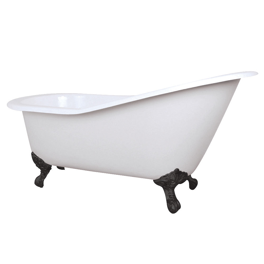 Aqua Eden NHVCTND653129B0 61-Inch Cast Iron Single Slipper Clawfoot Tub (No Faucet Drillings), White/Matte Black - BNGBath