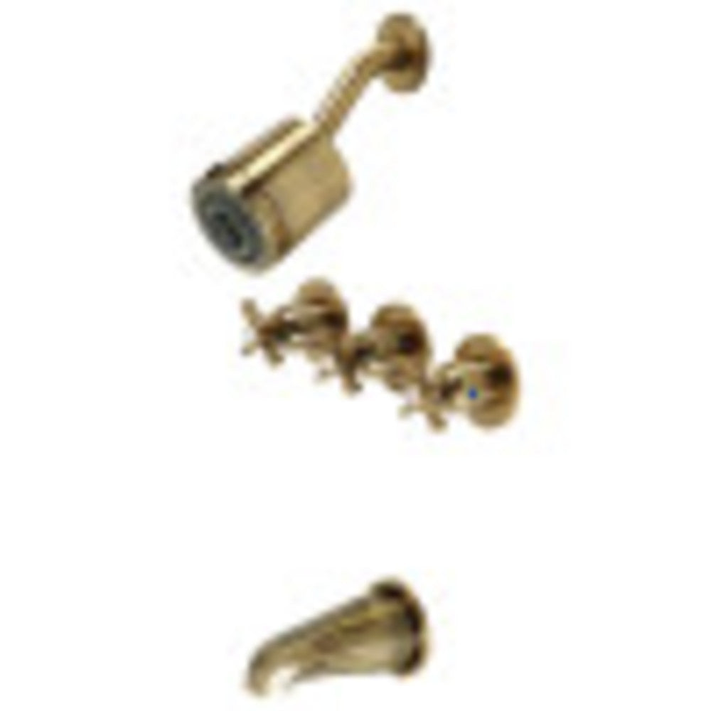 Kingston Brass KBX8133ZX Millennium Three-Handle Tub and Shower Faucet, Antique Brass - BNGBath