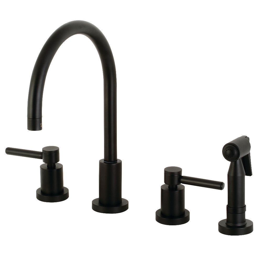 Kingston Brass KS8720DLBS Concord 8-Inch Widespread Kitchen Faucet with Brass Sprayer, Matte Black - BNGBath