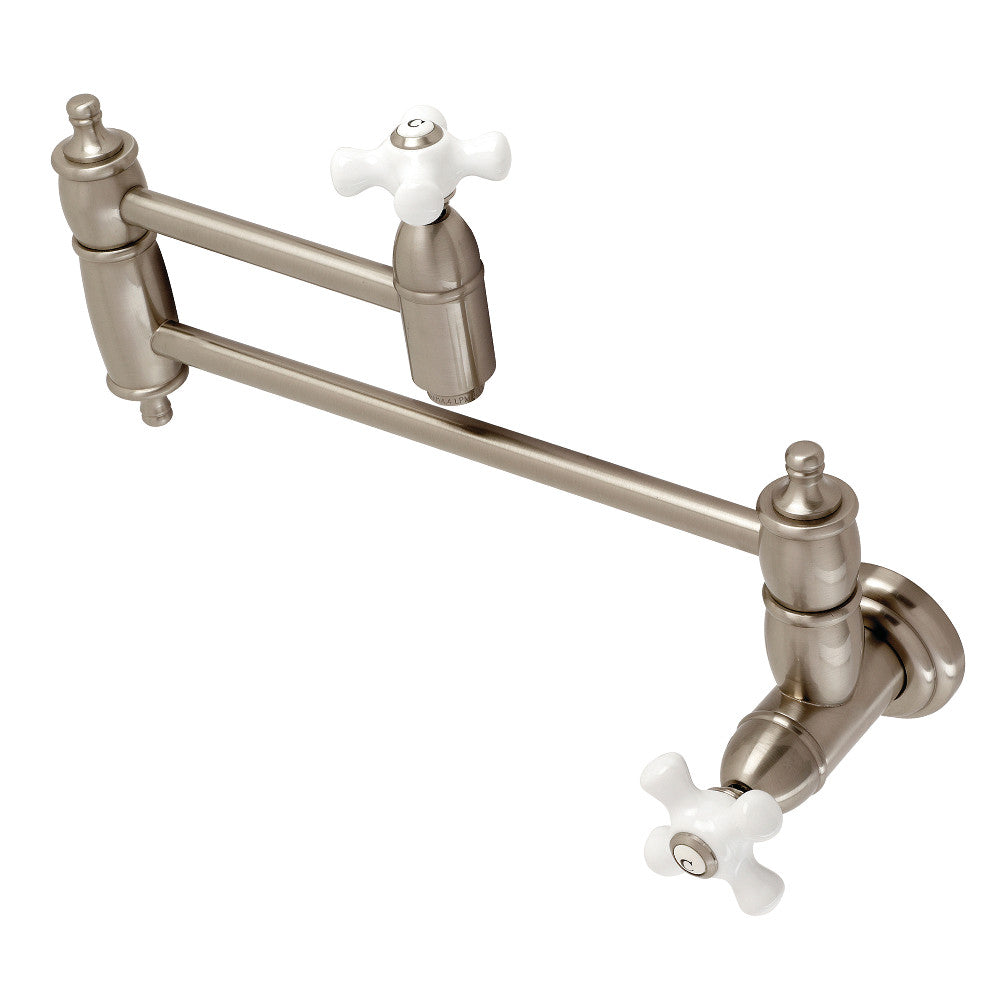 Kingston Brass KS3108PX Restoration Two-Handle Wall Mount Pot Filler, Brushed Nickel - BNGBath