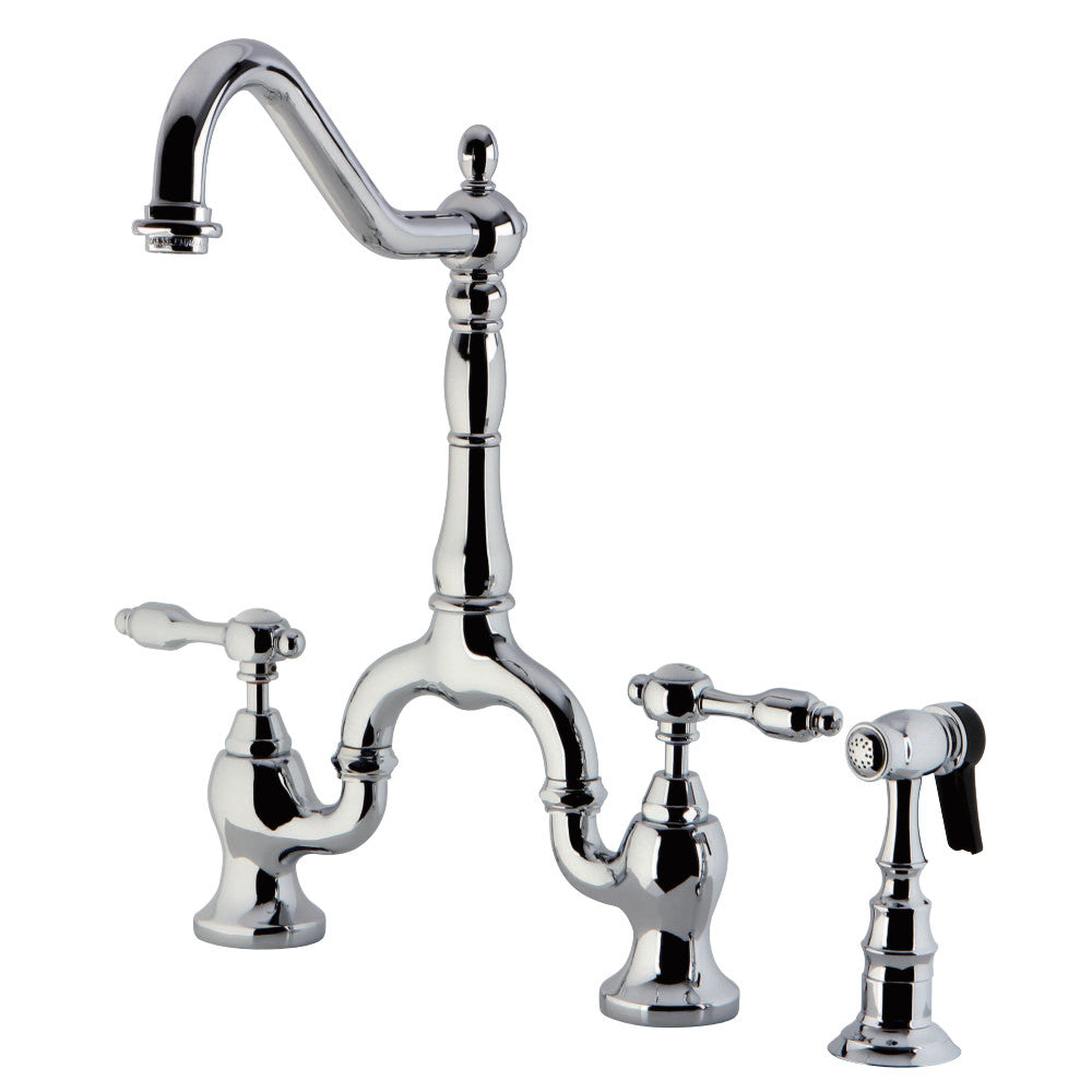 Kingston Brass KS7751TALBS Tudor Bridge Kitchen Faucet with Brass Sprayer, Polished Chrome - BNGBath