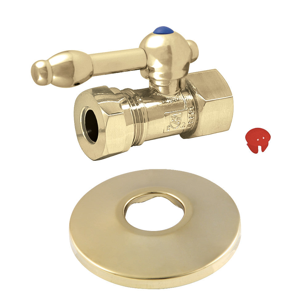 Kingston Brass CC44152KLK 1/2-Inch FIP X 1/2-Inch or 7/16-Inch Slip Joint Quarter-Turn Straight Stop Valve with Flange, Polished Brass - BNGBath