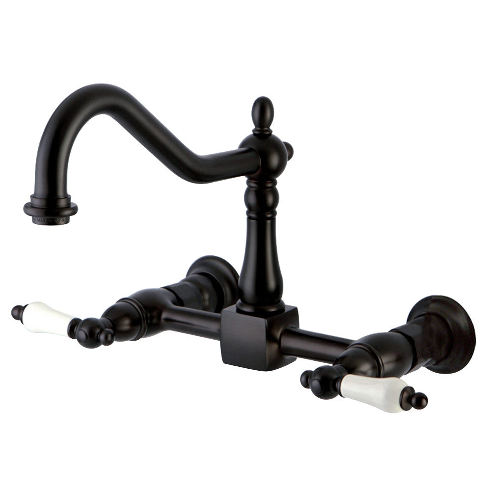 Kingston Brass KS1245PL Heritage Two-Handle Wall Mount Bridge Kitchen Faucet, Oil Rubbed Bronze - BNGBath