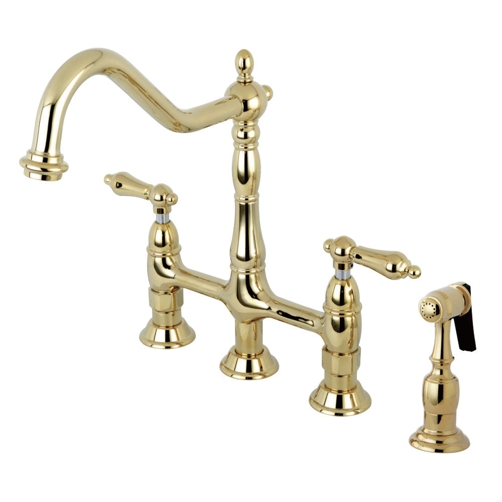 Kingston Brass KS1272ALBS Heritage Bridge Kitchen Faucet with Brass Sprayer, Polished Brass - BNGBath