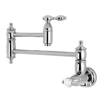 Thumbnail for Kingston Brass KS3101TAL Tudor Wall Mount Pot Filler Kitchen Faucet, Polished Chrome - BNGBath