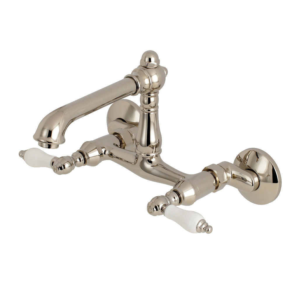 Kingston Brass English Country 6-Inch Adjustable Center Wall Mount Kitchen Faucet, Polished Nickel - BNGBath