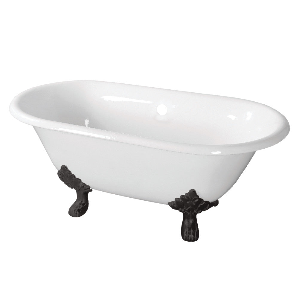 Aqua Eden VCTND603119NC0 60-Inch Cast Iron Double Ended Clawfoot Tub (No Faucet Drillings), White/Matte Black - BNGBath