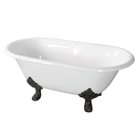 Thumbnail for Aqua Eden VCTND603119NC0 60-Inch Cast Iron Double Ended Clawfoot Tub (No Faucet Drillings), White/Matte Black - BNGBath