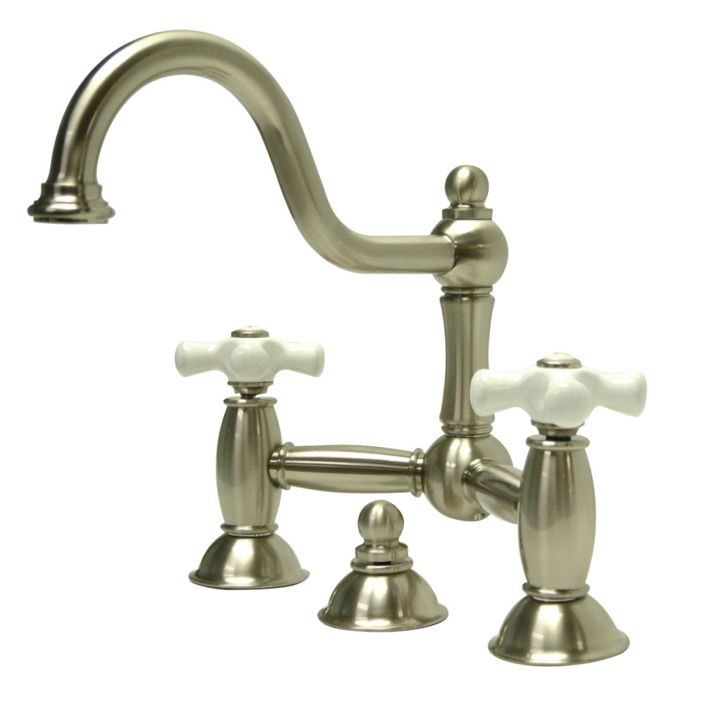 Kingston Brass KS3918PX Restoration Bathroom Bridge Faucet, Brushed Nickel - BNGBath