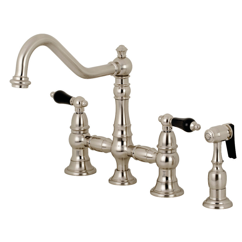 Kingston Brass KS3278PKLBS Duchess Bridge Kitchen Faucet with Brass Sprayer, Brushed Nickel - BNGBath