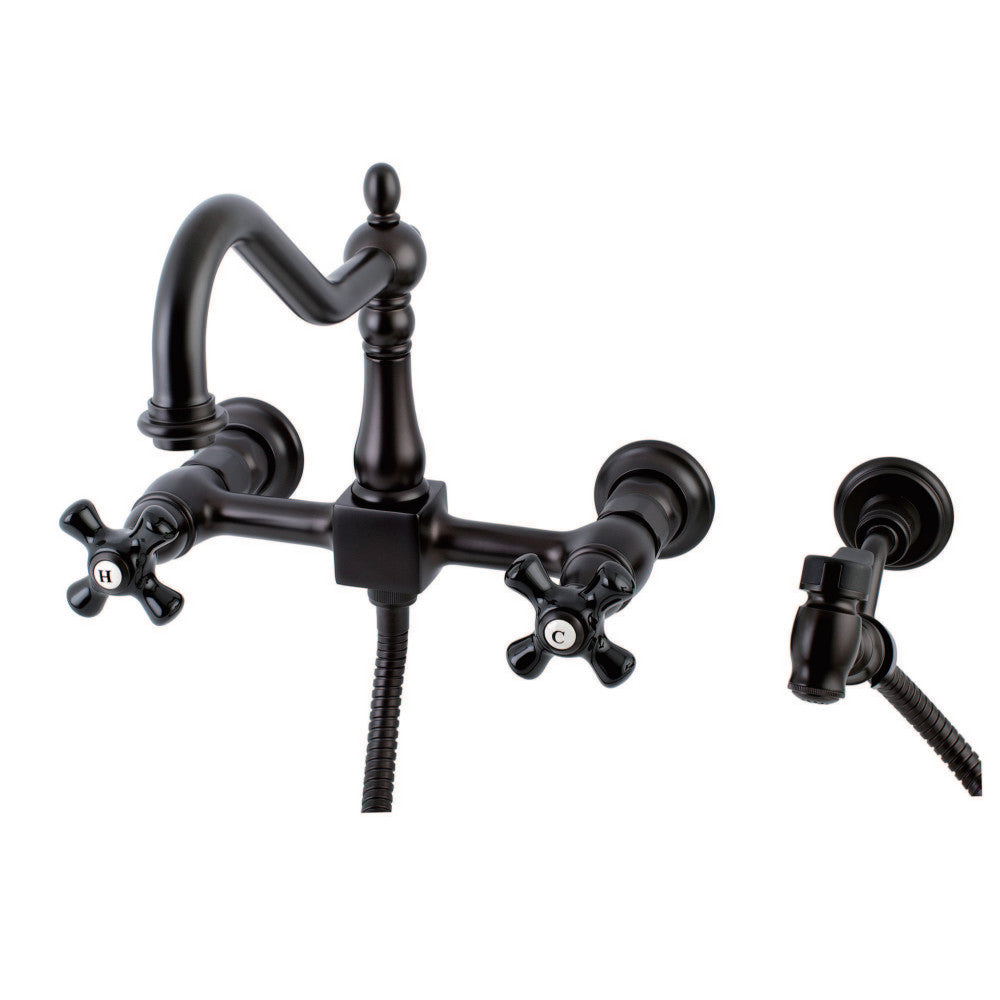 Kingston Brass KS1245PKXBS Duchess Wall Mount Bridge Kitchen Faucet with Brass Sprayer, Oil Rubbed Bronze - BNGBath