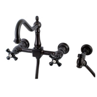 Thumbnail for Kingston Brass KS1245PKXBS Duchess Wall Mount Bridge Kitchen Faucet with Brass Sprayer, Oil Rubbed Bronze - BNGBath