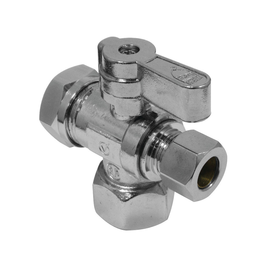 1/2" FIP x 3/8" O.D. Comp x 1/2" & 7/16" O.D. Slip Joint Shut Off Valve, Polished Chrome - BNGBath