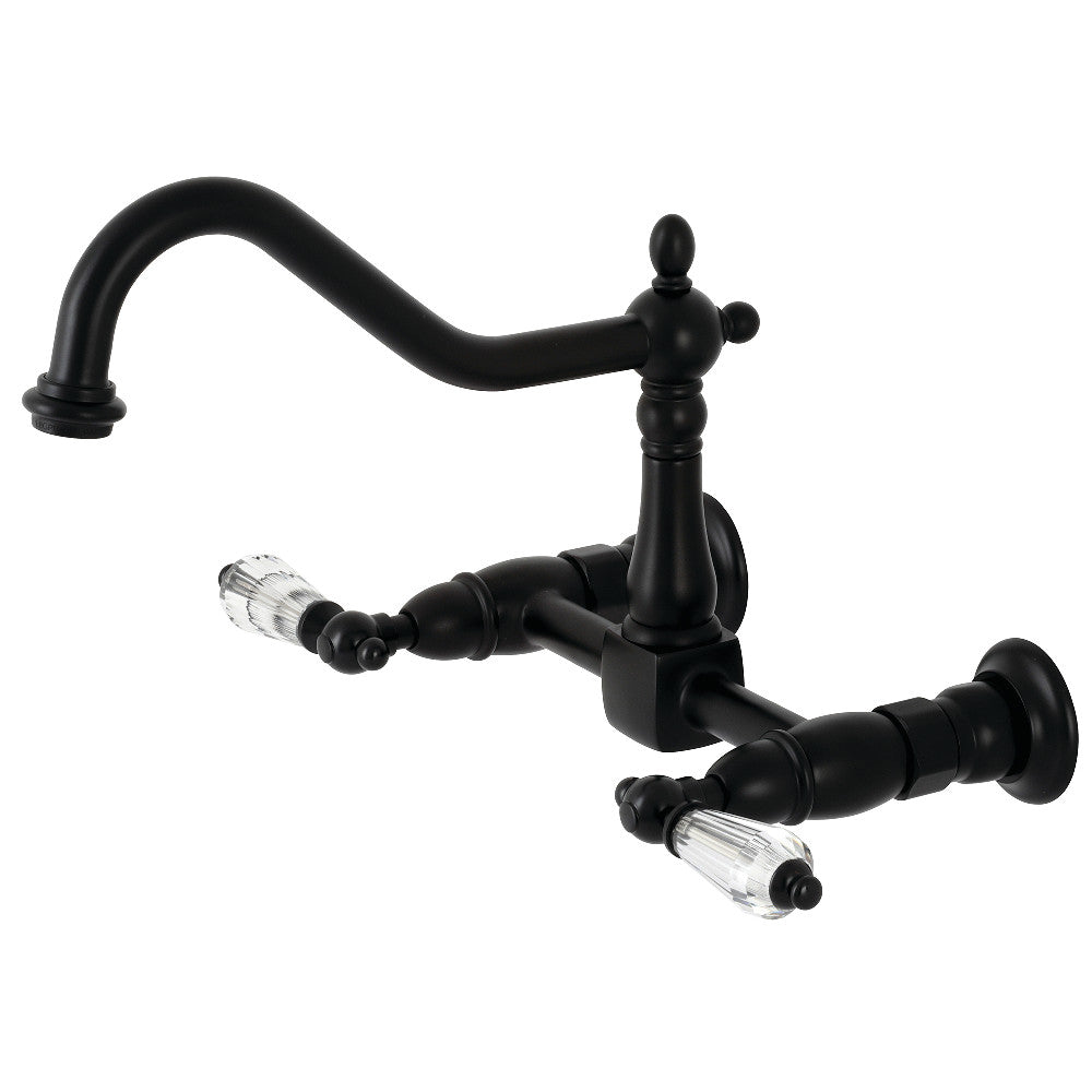 Kingston Brass KS1240WLL Wilshire Wall Mount Bridge Kitchen Faucet, Matte Black - BNGBath