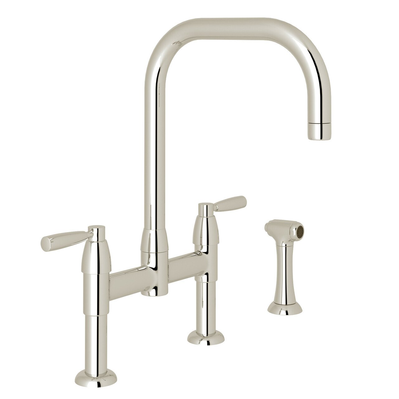 Perrin & Rowe Holborn U-Spout Bridge Kitchen Faucet with Sidespray - BNGBath