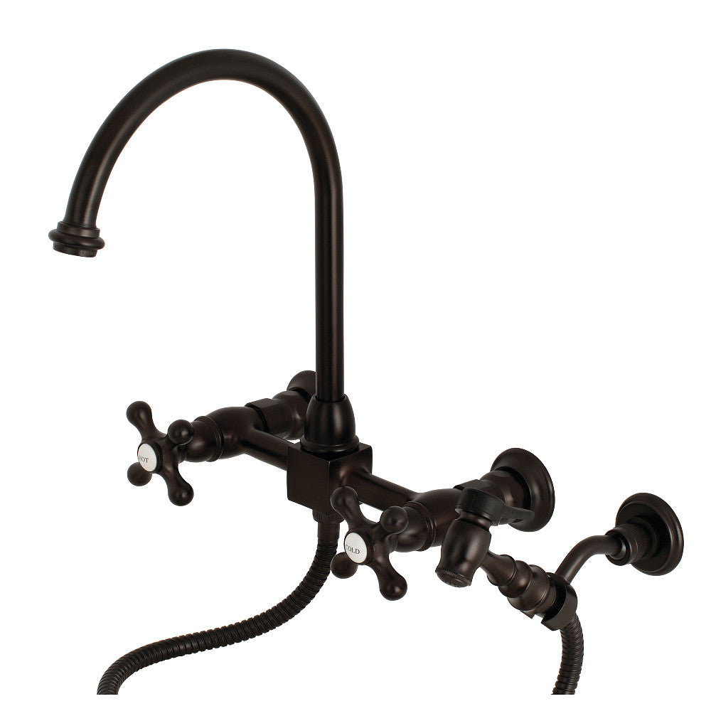 Kingston Brass KS1295AXBS Restoration Wall Mount Bridge Kitchen Faucet with Brass Sprayer, Oil Rubbed Bronze - BNGBath