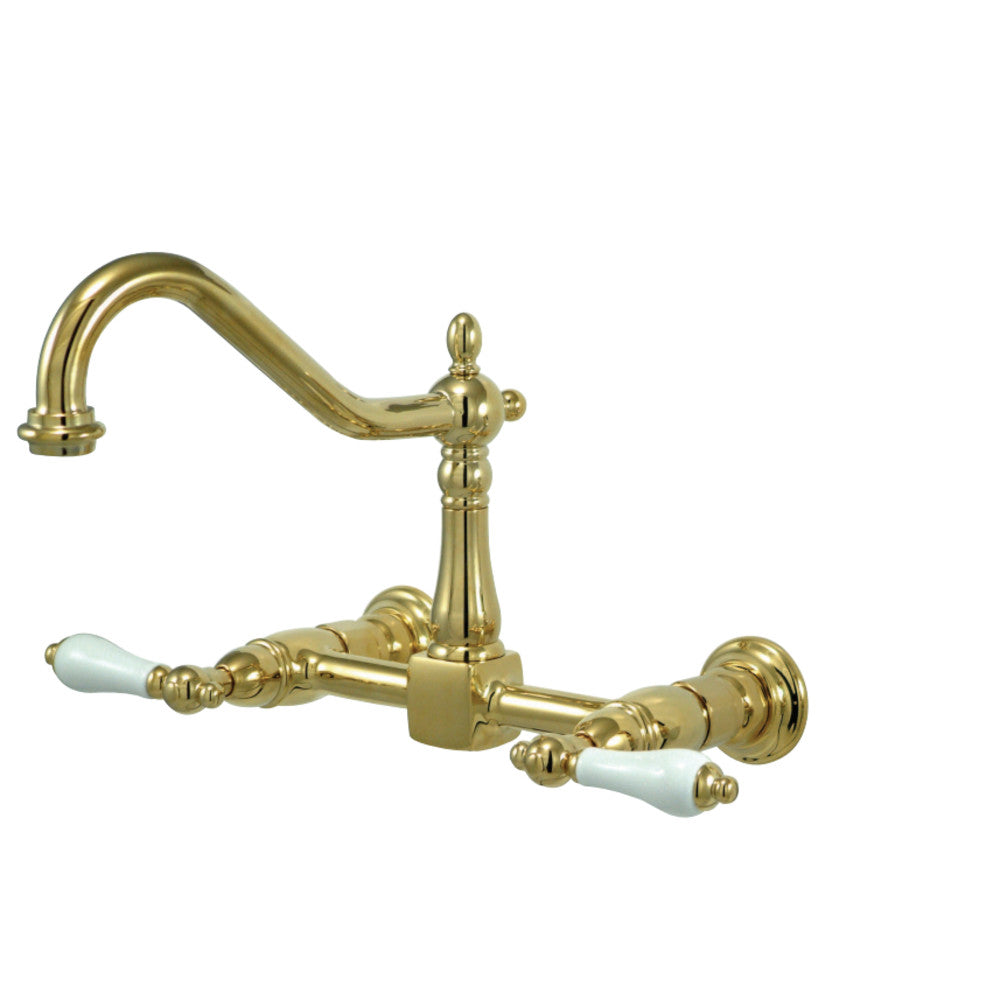 Kingston Brass KS1242PL Heritage Two-Handle Wall Mount Bridge Kitchen Faucet, Polished Brass - BNGBath