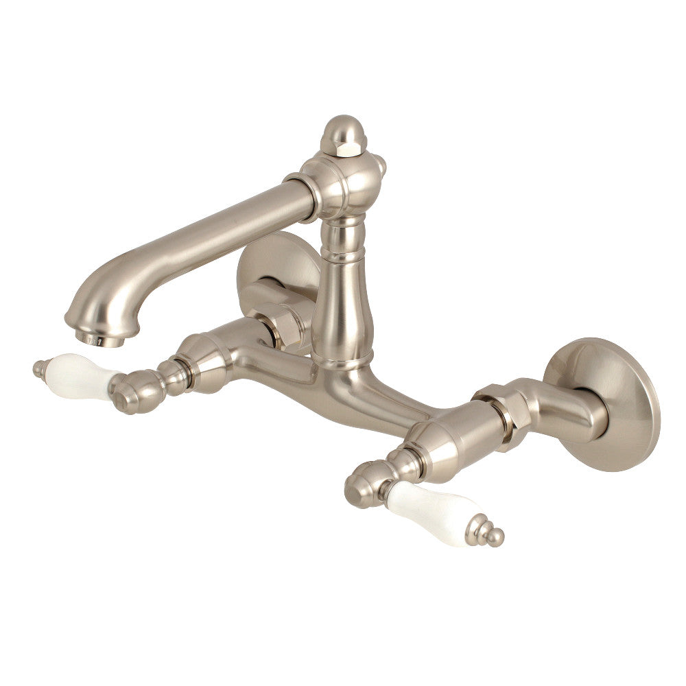 Kingston Brass English Country 6-Inch Adjustable Center Wall Mount Kitchen Faucet, Brushed Nickel - BNGBath