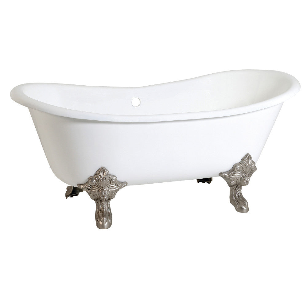 Aqua Eden VCTNDS6731NL8 67-Inch Cast Iron Double Slipper Clawfoot Tub (No Faucet Drillings), White/Brushed Nickel - BNGBath