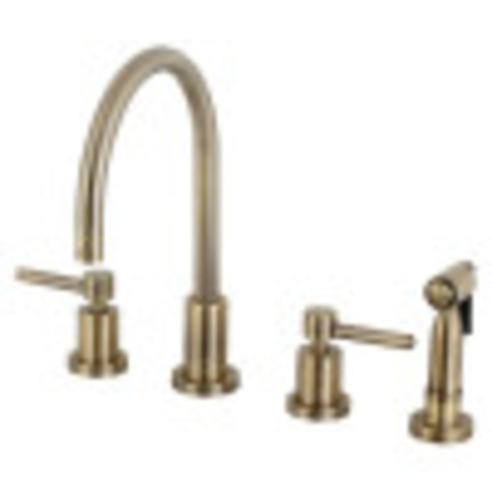 Kingston Brass KS8723DLBS Concord 8-Inch Widespread Kitchen Faucet with Brass Sprayer, Antique Brass - BNGBath