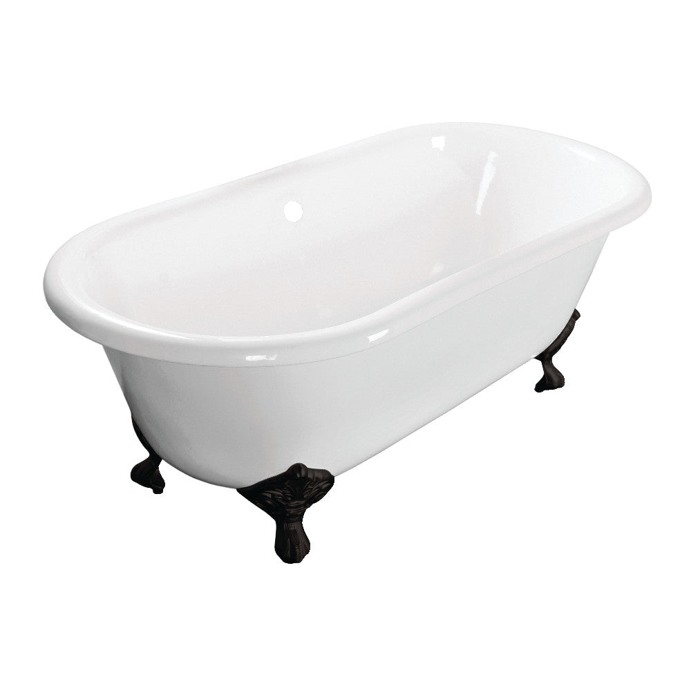 Aqua Eden VCTND603017NB0 60-Inch Cast Iron Double Ended Clawfoot Tub (No Faucet Drillings), White/Matte Black - BNGBath