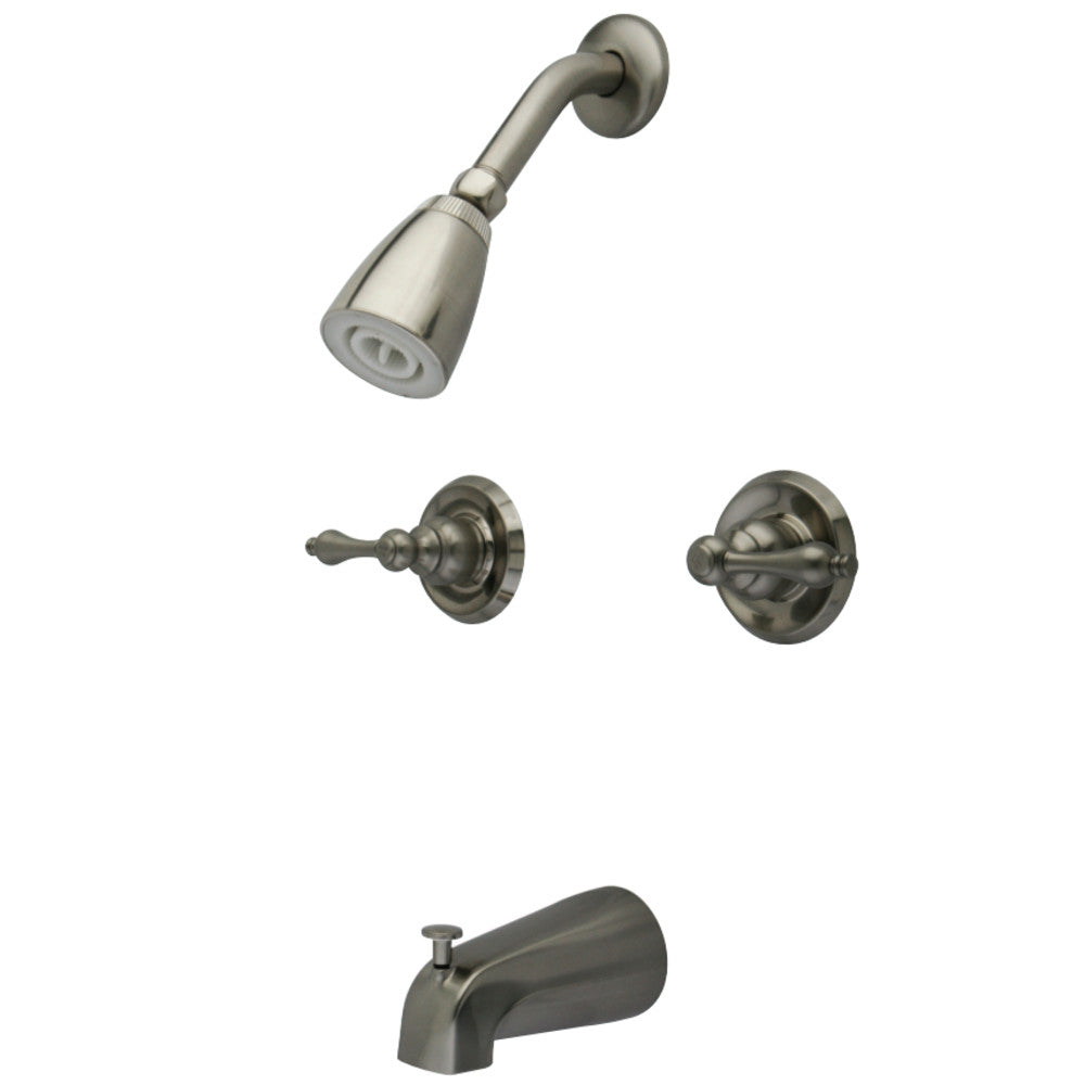 Kingston Brass KB248AL Magellan Twin Handle Tub & Shower Faucet With Decor Lever Handle, Brushed Nickel - BNGBath