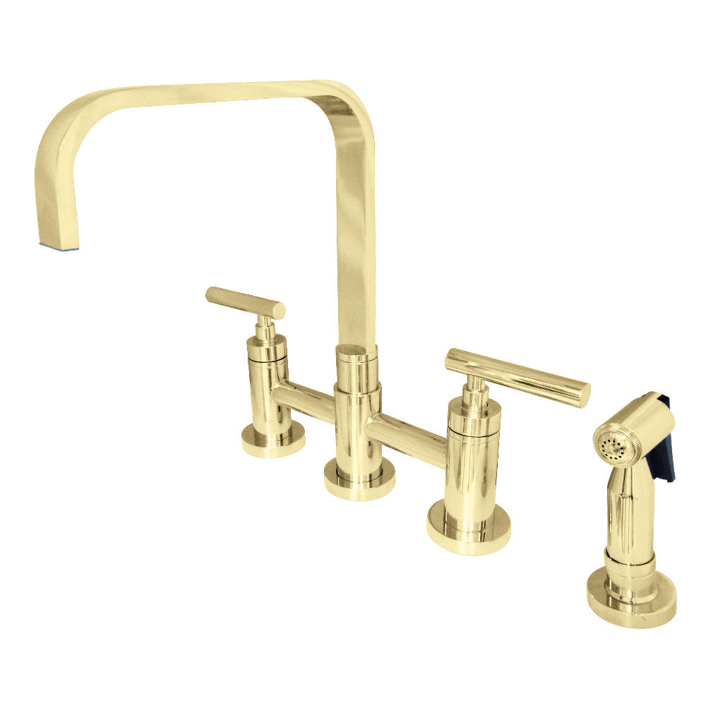 Kingston Brass KS8252CMLBS Manhattan 2-Handle Kitchen Faucet with Brass Side Sprayer, Polished Brass - BNGBath