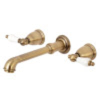 Thumbnail for Kingston Brass KS7123PL 8-Inch Center Wall Mount Bathroom Faucet, Antique Brass - BNGBath