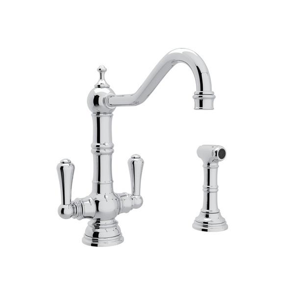 Perrin & Rowe Edwardian Single Hole Kitchen Faucet with Lever Handles and Sidespray - BNGBath