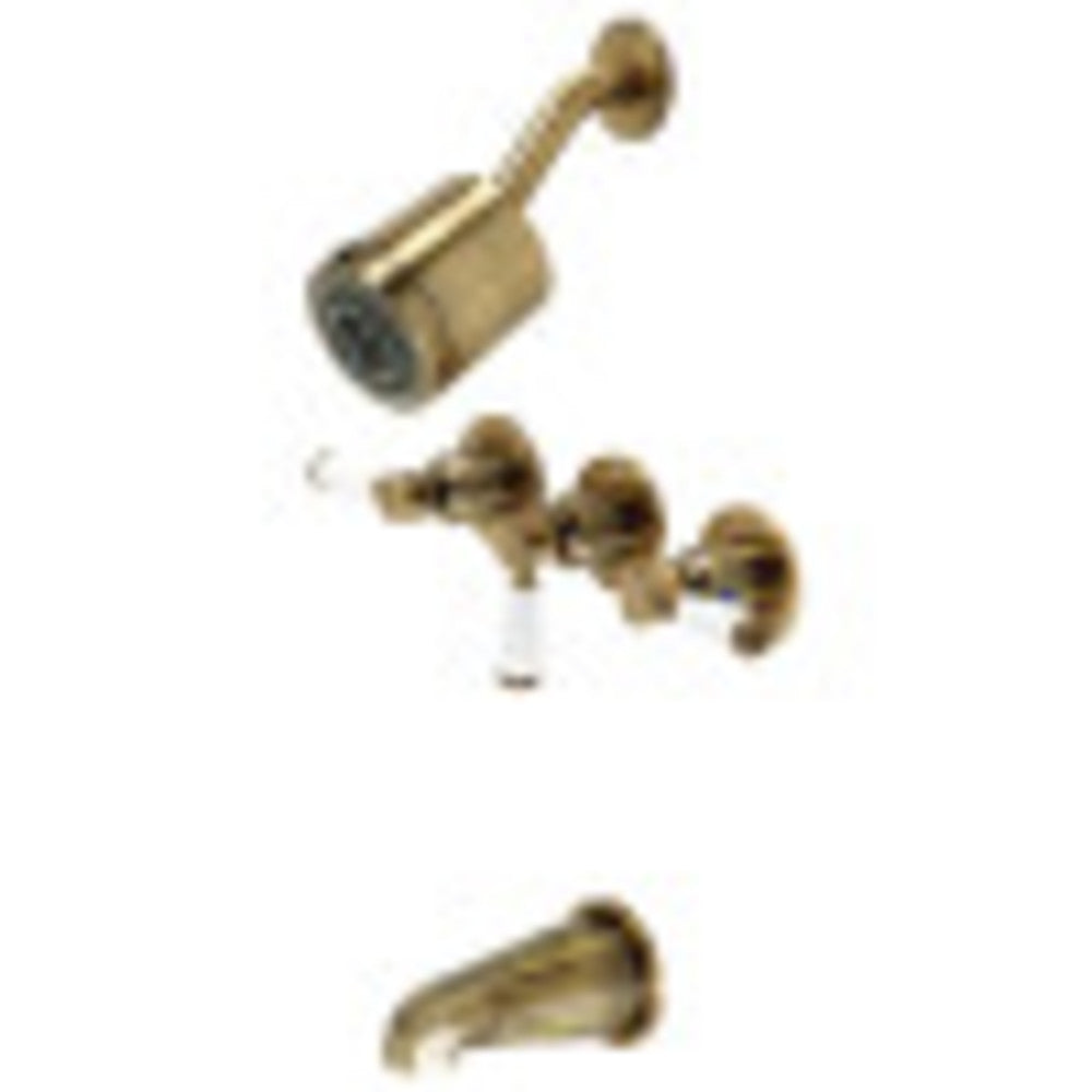 Kingston Brass KBX8133DPL Paris Three-Handle Tub and Shower Faucet, Antique Brass - BNGBath