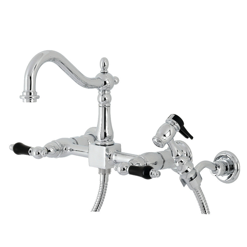 Kingston Brass KS1261PKLBS Duchess Wall Mount Bridge Kitchen Faucet with Brass Sprayer, Polished Chrome - BNGBath