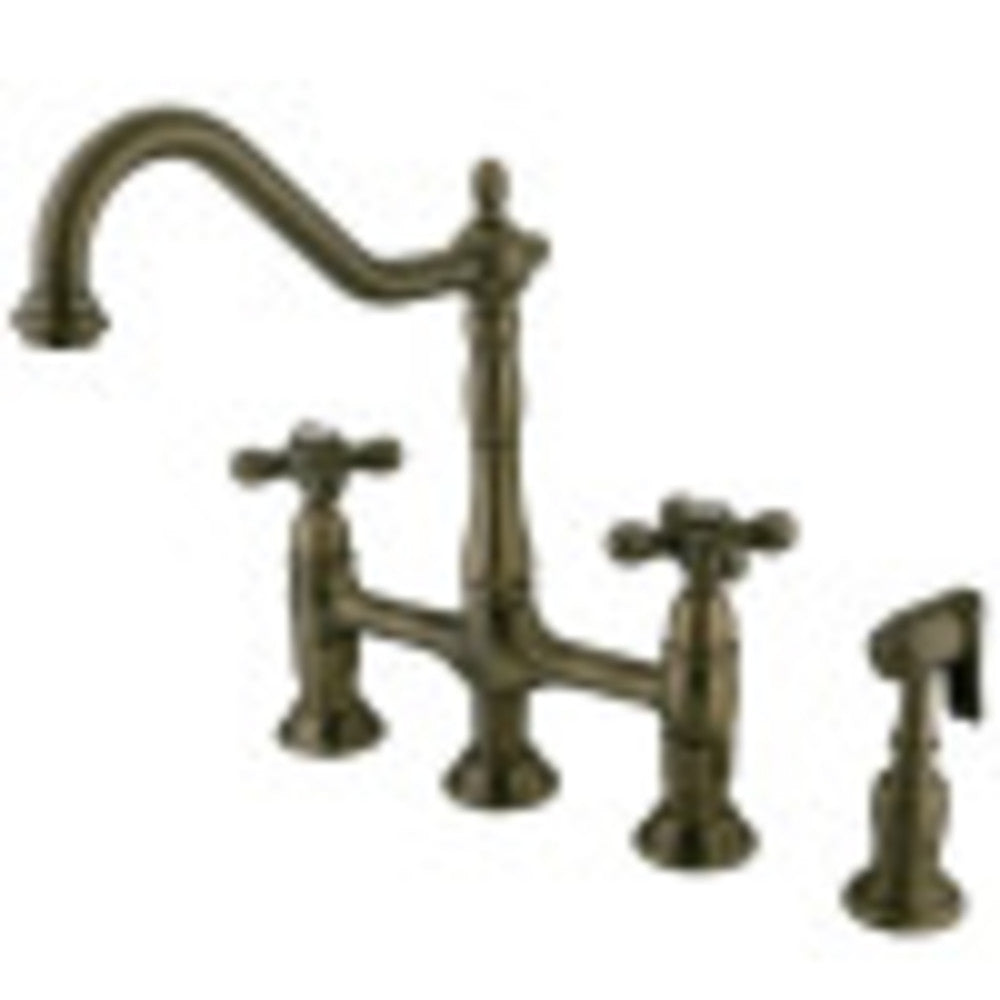 Kingston Brass KS1273AXBS Heritage Bridge Kitchen Faucet with Brass Sprayer, Antique Brass - BNGBath