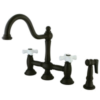 Thumbnail for Kingston Brass KS3795PXBS Restoration Bridge Kitchen Faucet with Brass Sprayer, Oil Rubbed Bronze - BNGBath