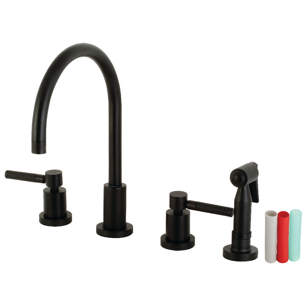 Kingston Brass KS8720DKLBS Kaiser 8-Inch Widespread Kitchen Faucet with Brass Sprayer, Matte Black - BNGBath