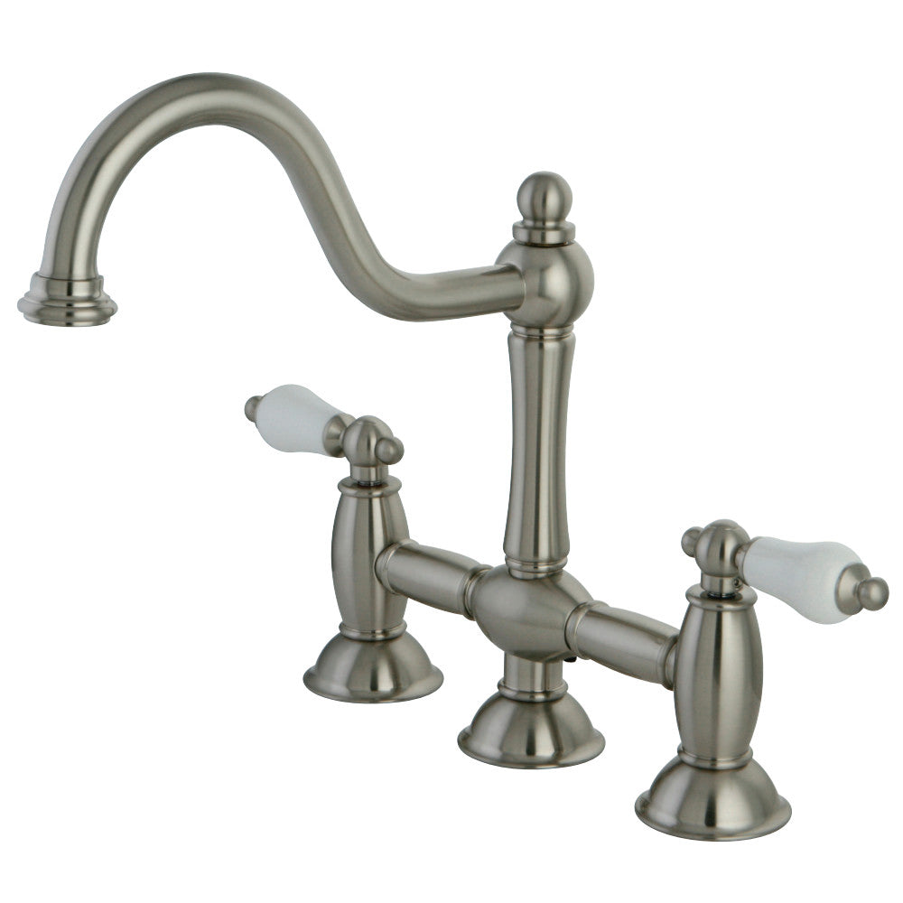 Kingston Brass KS3788PL Restoration Bridge Kitchen Faucet, Brushed Nickel - BNGBath