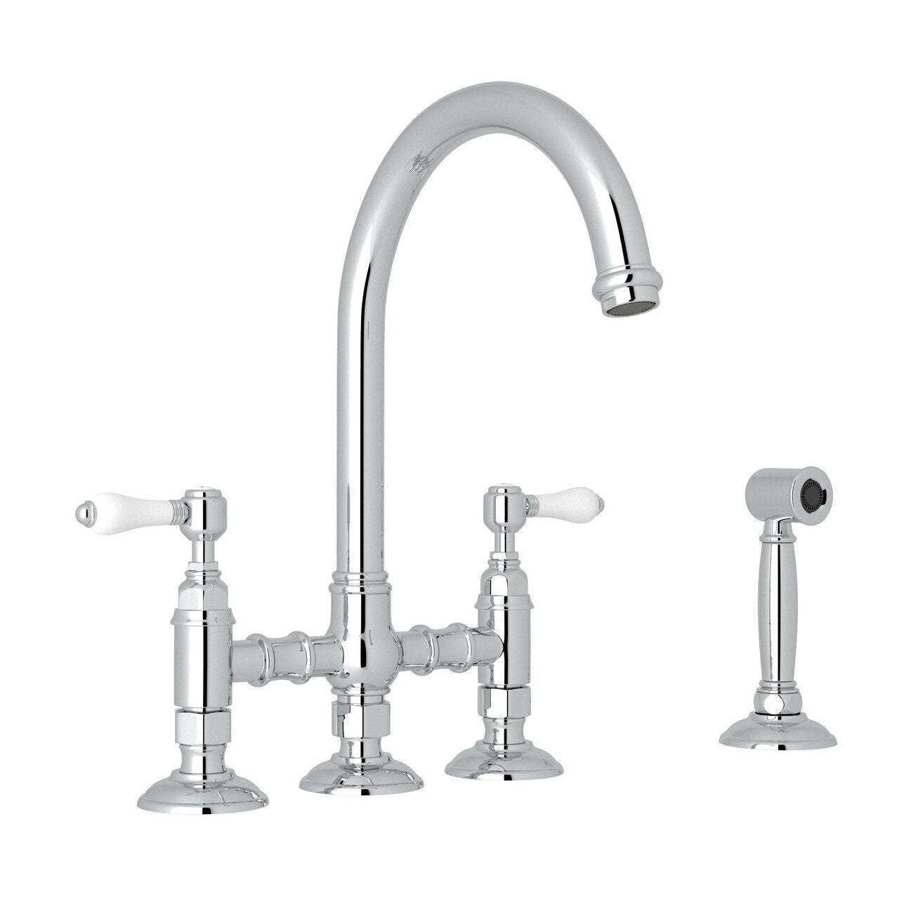 ROHL San Julio Deck Mount C-Spout 3 Leg Bridge Kitchen Faucet with Sidespray - BNGBath