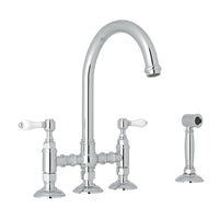 Thumbnail for ROHL San Julio Deck Mount C-Spout 3 Leg Bridge Kitchen Faucet with Sidespray - BNGBath