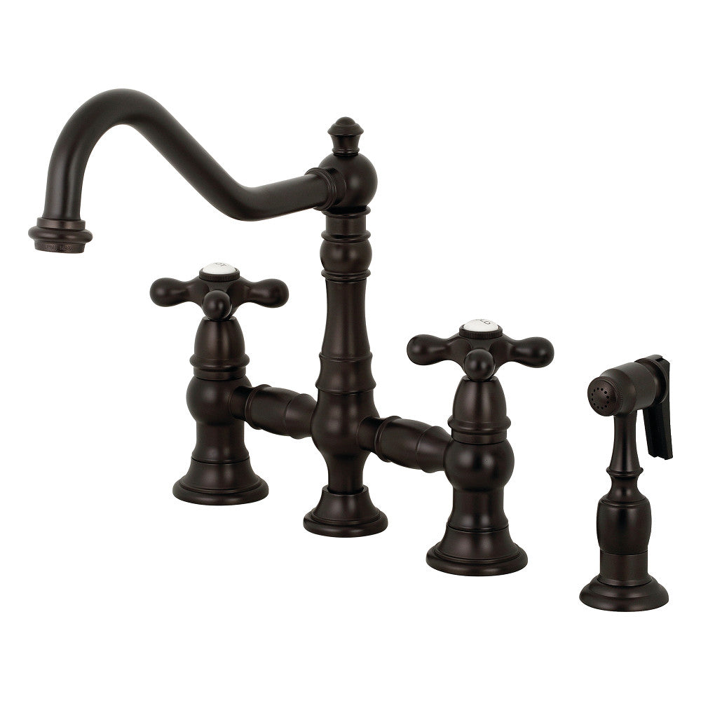 Kingston Brass KS3275AXBS Restoration 8" Bridge Kitchen Faucet with Sprayer, Oil Rubbed Bronze - BNGBath