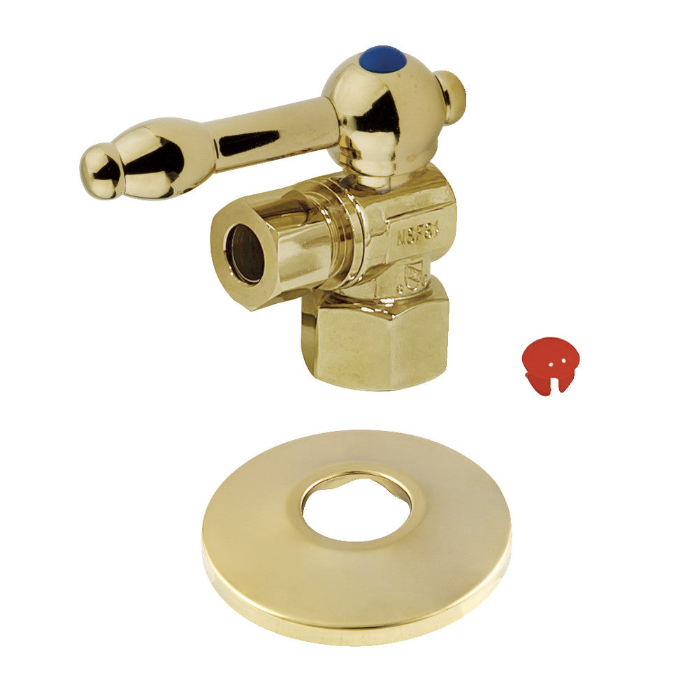 Kingston Brass CC43102KLK 1/2-Inch FIP X 3/8-Inch OD Comp Quarter-Turn Angle Stop Valve with Flange, Polished Brass - BNGBath