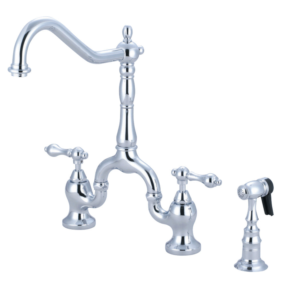 Kingston Brass KS7751ALBS English Country Kitchen Bridge Faucet with Brass Sprayer, Polished Chrome - BNGBath