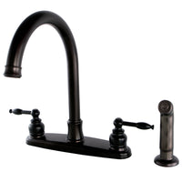 Thumbnail for Kingston Brass FB7795KLSP Knight 8-Inch Centerset Kitchen Faucet with Sprayer, Oil Rubbed Bronze - BNGBath