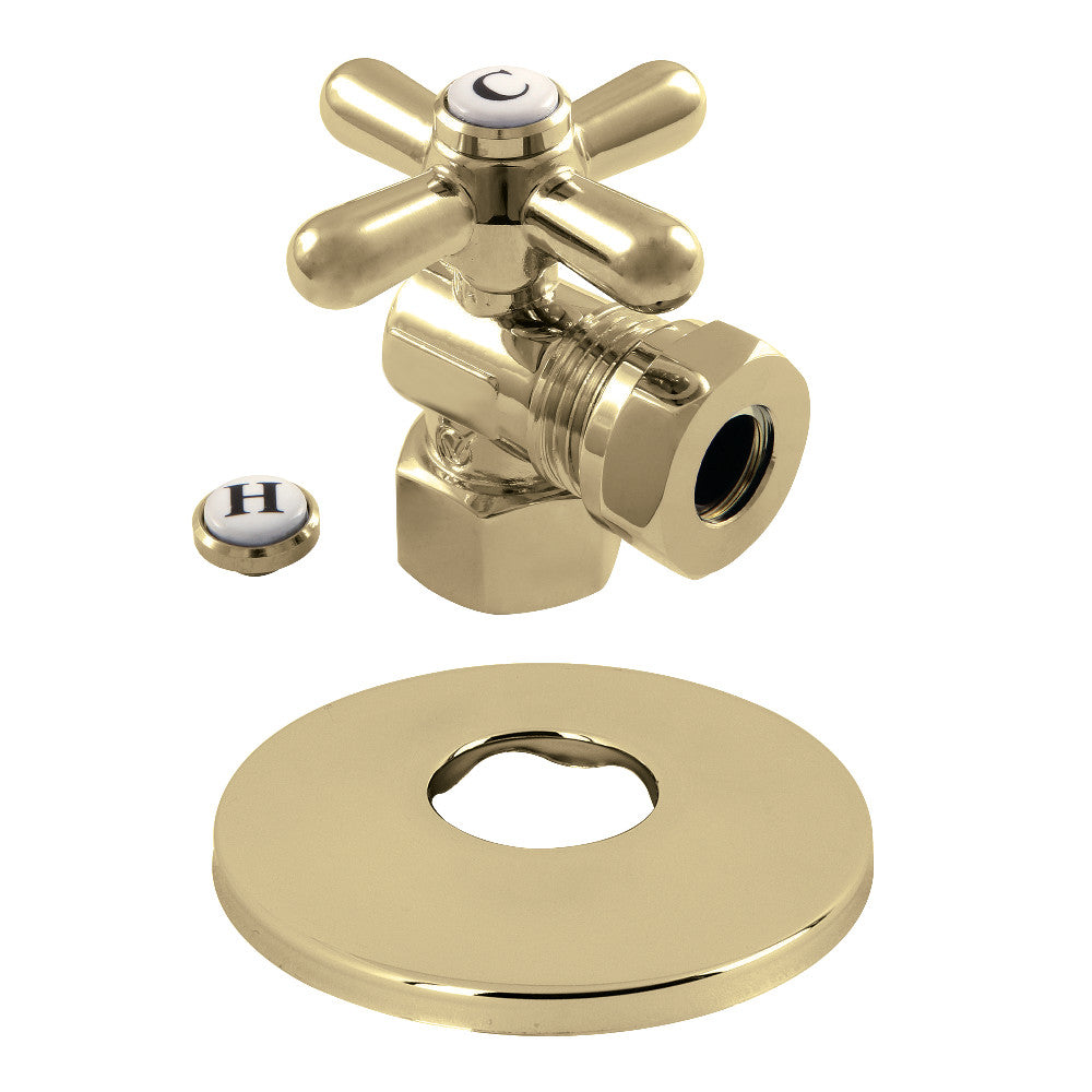 Kingston Brass CC44102XK 1/2-Inch FIP X 1/2-Inch or 7/16-Inch O.D. Slip Joint Quarter-Turn Angle Stop Valve with Flange, Polished Brass - BNGBath