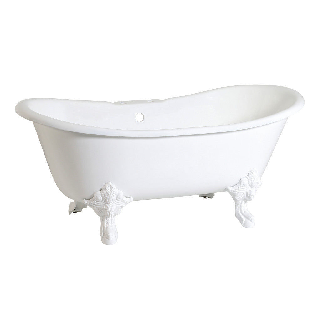 Aqua Eden VCT7DS6731NLW 67-Inch Cast Iron Double Slipper Clawfoot Tub with 7-Inch Faucet Drillings, White - BNGBath