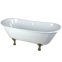 Thumbnail for Aqua Eden VCTND6728NH8 67-Inch Cast Iron Double Slipper Clawfoot Tub (No Faucet Drillings), White/Brushed Nickel - BNGBath