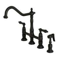 Thumbnail for Kingston Brass KS1270ALBS Heritage Bridge Kitchen Faucet with Brass Sprayer, Matte Black - BNGBath