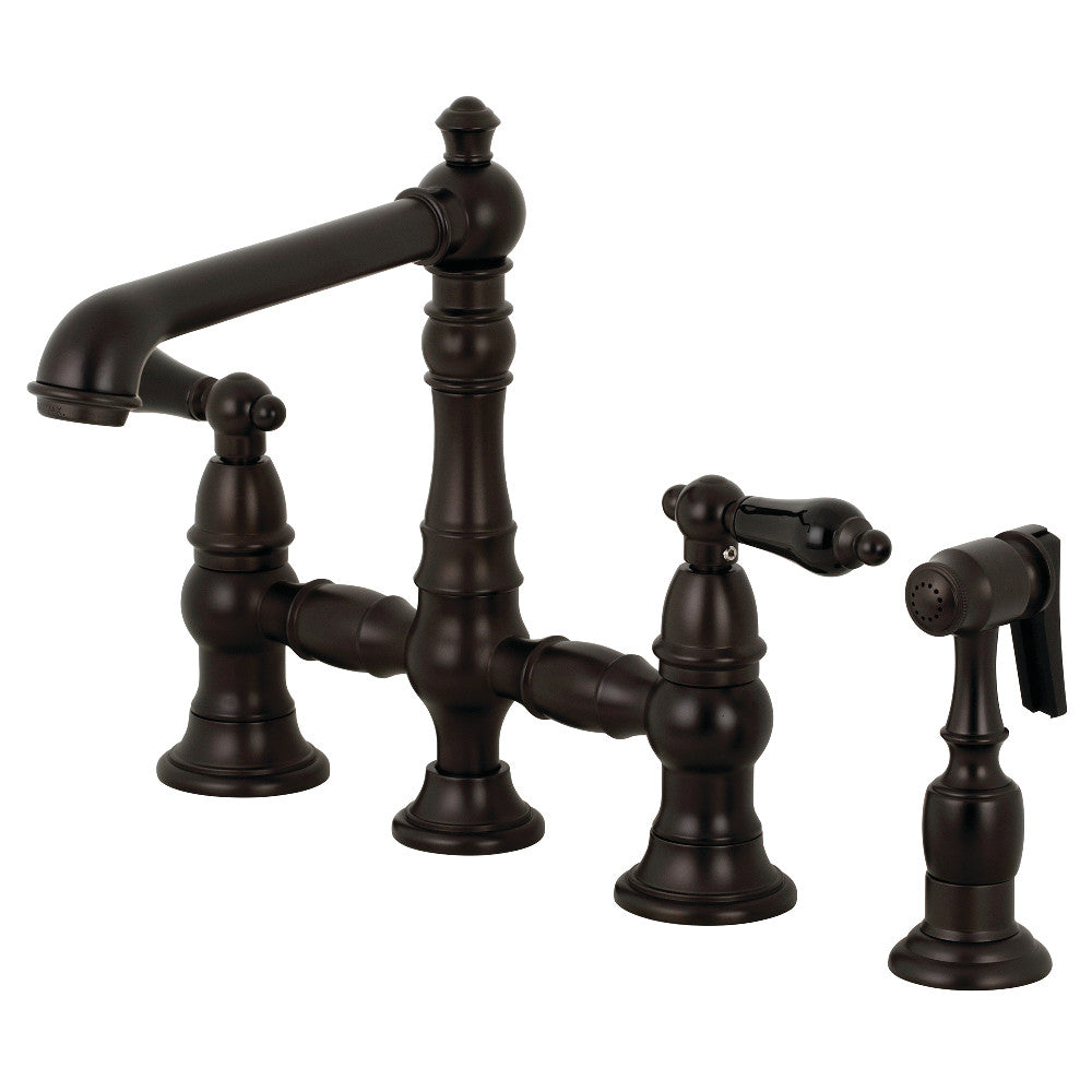 Kingston Brass KS7275PKLBS Duchess Bridge Kitchen Faucet with Brass Sprayer, Oil Rubbed Bronze - BNGBath