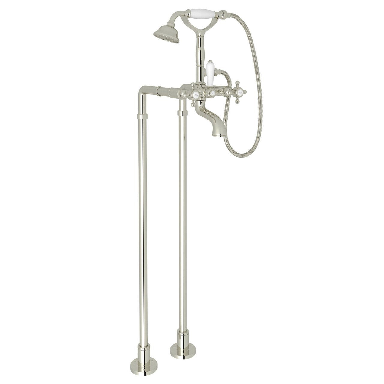 ROHL Exposed Floor Mount Tub Filler with Handshower and Floor Pillar Legs or Supply Unions - BNGBath